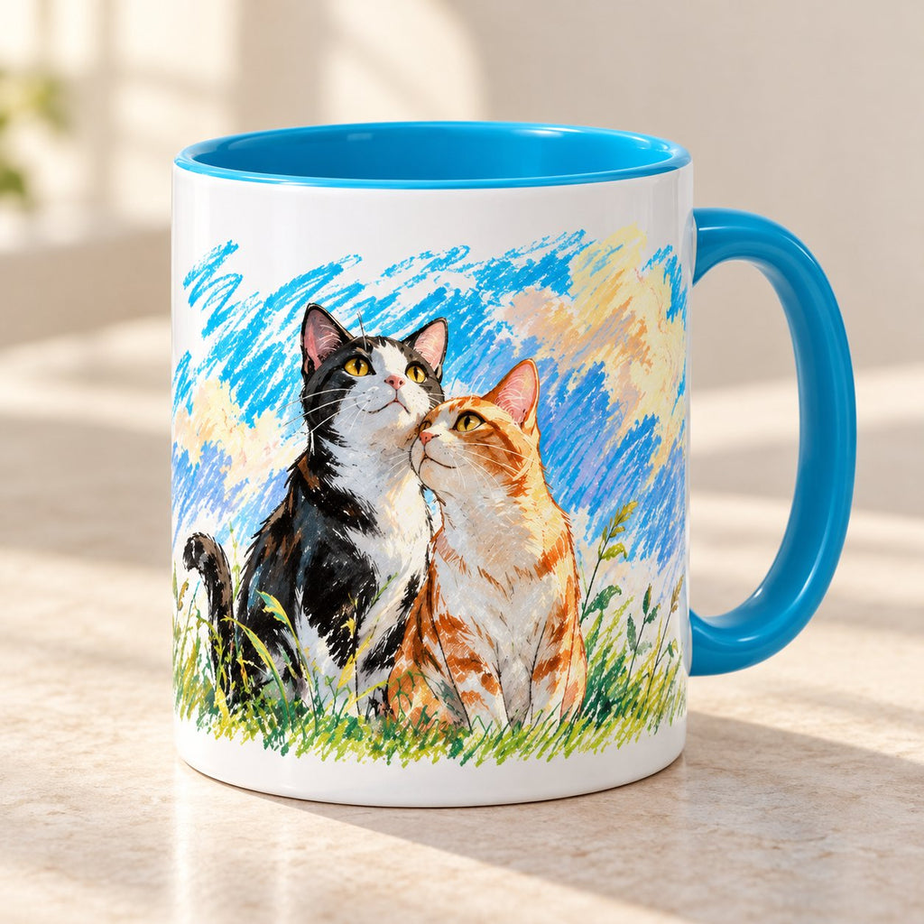 Personalized Tuxedo and Ginger Cat Couple Crayon Art Mug