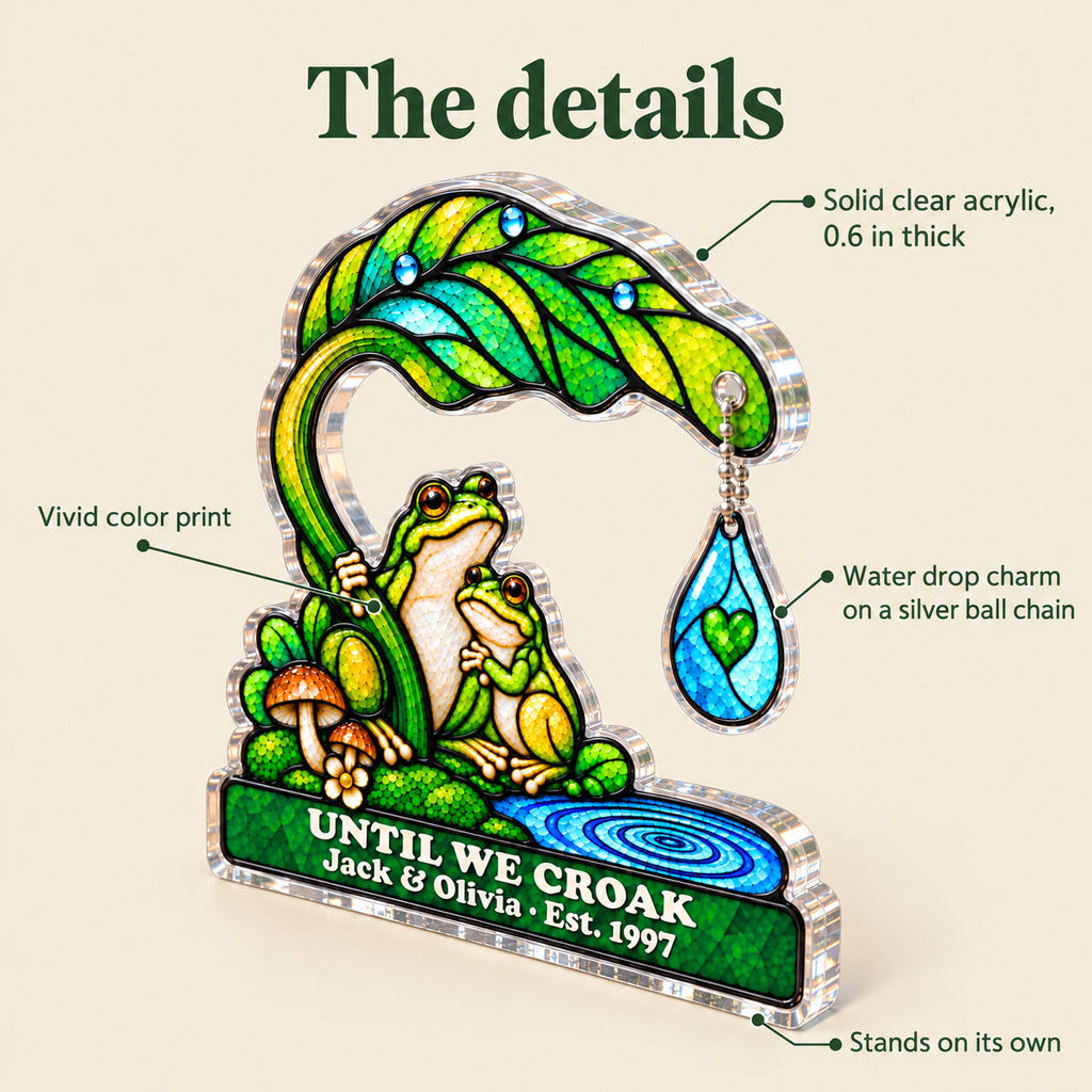 Personalized Until We Croak Frog Couple Acrylic Block with Raindrop Charm