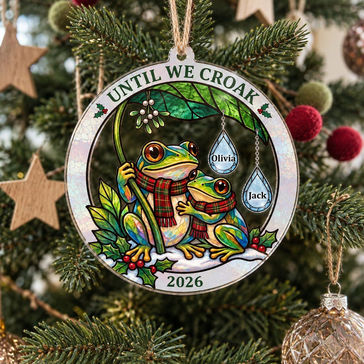 Personalized Until We Croak Frog Couple Acrylic Christmas Ornament with Name Charms