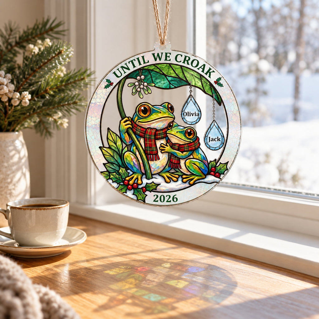 Personalized Until We Croak Frog Couple Acrylic Christmas Ornament with Name Charms