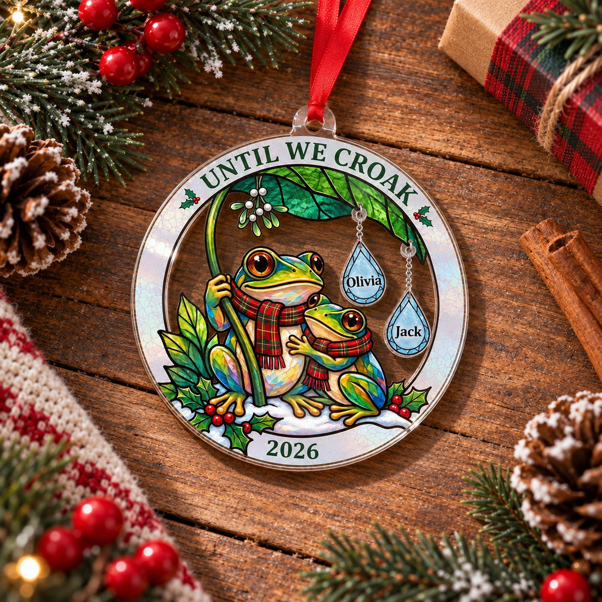 Personalized Until We Croak Frog Couple Acrylic Christmas Ornament with Name Charms