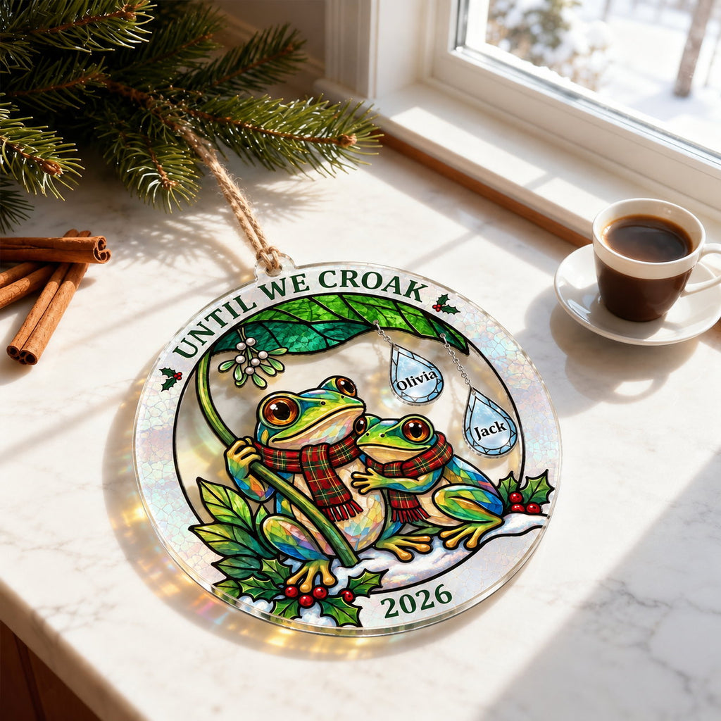 Personalized Until We Croak Frog Couple Acrylic Christmas Ornament with Name Charms