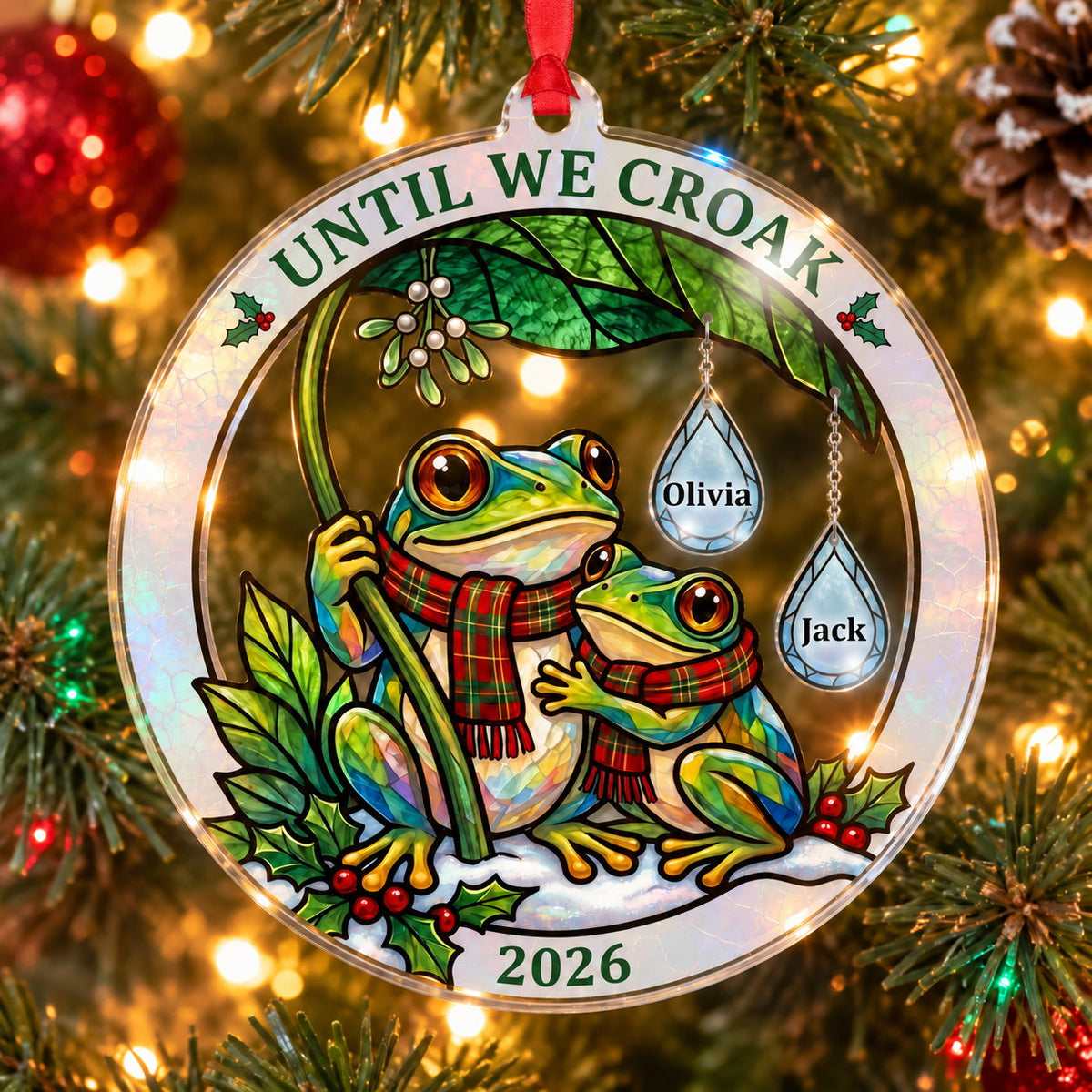 Personalized Until We Croak Frog Couple Acrylic Christmas Ornament with Name Charms