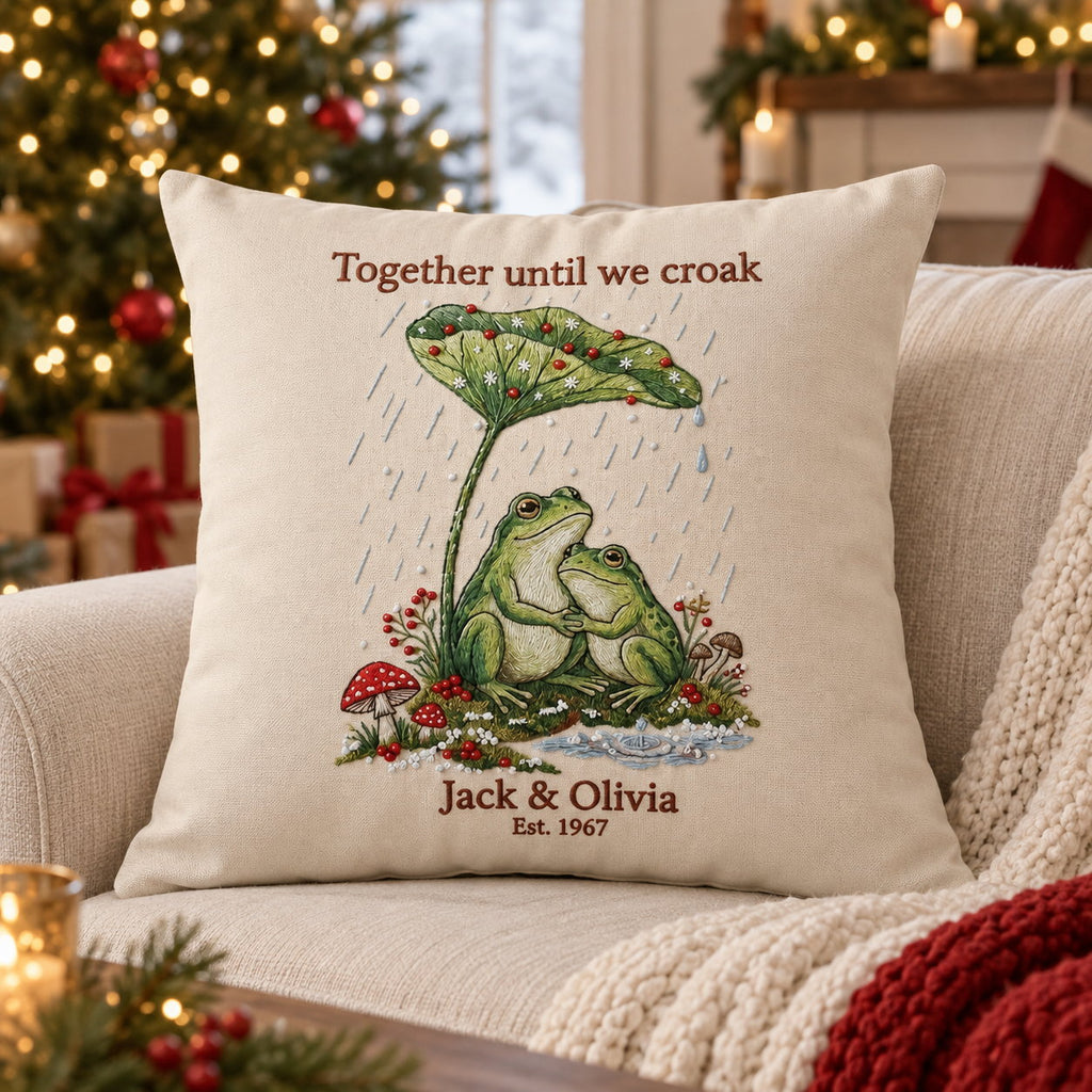 Personalized Until We Croak Frog Couple Embroidered Pillow