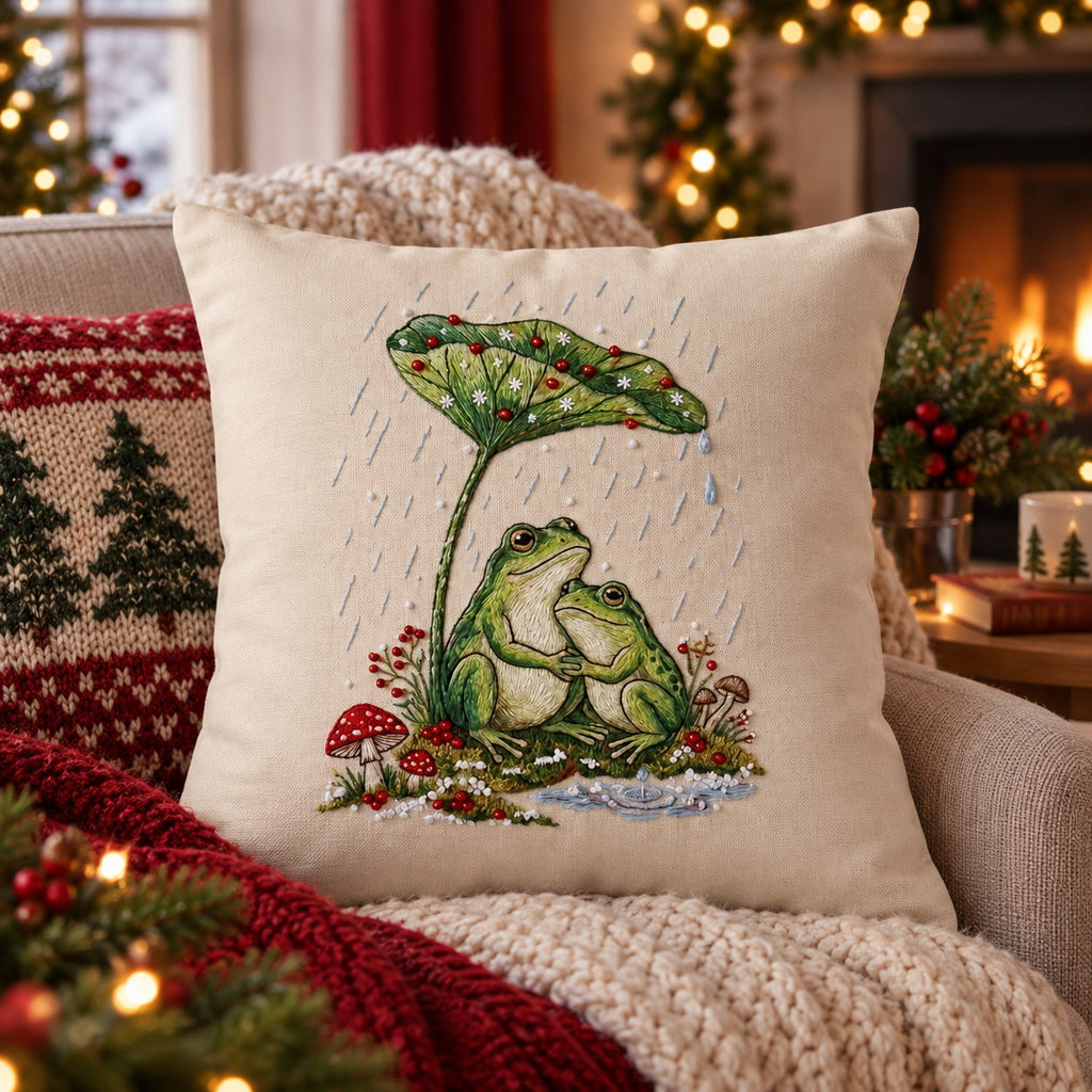 Personalized Until We Croak Frog Couple Embroidered Pillow