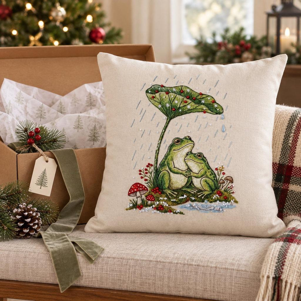 Personalized Until We Croak Frog Couple Embroidered Pillow