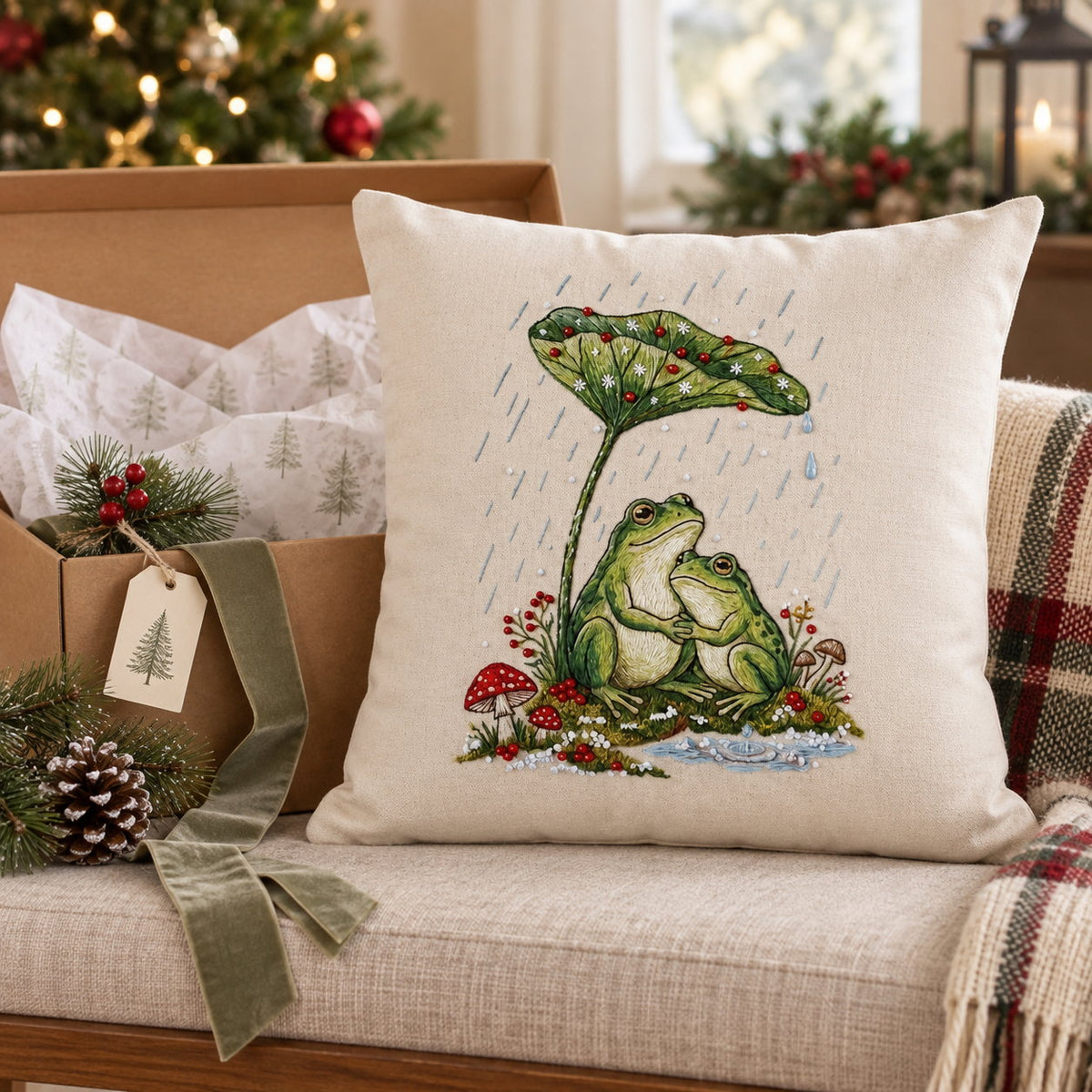 Personalized Until We Croak Frog Couple Embroidered Pillow