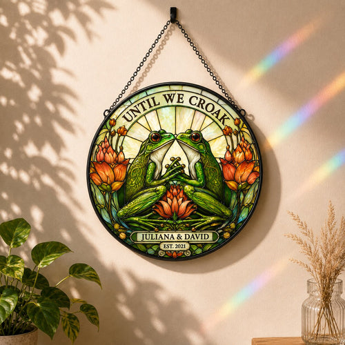 Personalized Until We Croak Frog Couple Stained Glass Suncatcher
