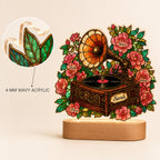 Personalized Vintage Gramophone & Camellias Wavy Acrylic Night Light