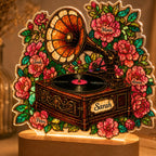 Personalized Vintage Gramophone & Camellias Wavy Acrylic Night Light