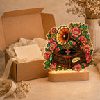Personalized Vintage Gramophone & Camellias Wavy Acrylic Night Light
