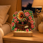 Personalized Vintage Gramophone & Camellias Wavy Acrylic Night Light