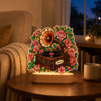 Personalized Vintage Gramophone & Camellias Wavy Acrylic Night Light