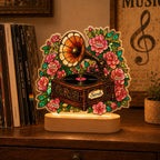 Personalized Vintage Gramophone & Camellias Wavy Acrylic Night Light