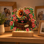Personalized Vintage Gramophone & Camellias Wavy Acrylic Night Light