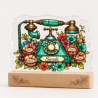 Personalized Vintage Rotary Telephone & Blooms Wavy Acrylic Night Light