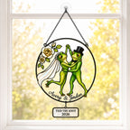 Personalized Wedding Frog Couple Tied the Knot Holographic Acrylic Suncatcher