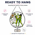 Personalized Wedding Frog Couple Tied the Knot Holographic Acrylic Suncatcher