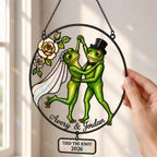 Personalized Wedding Frog Couple Tied the Knot Holographic Acrylic Suncatcher