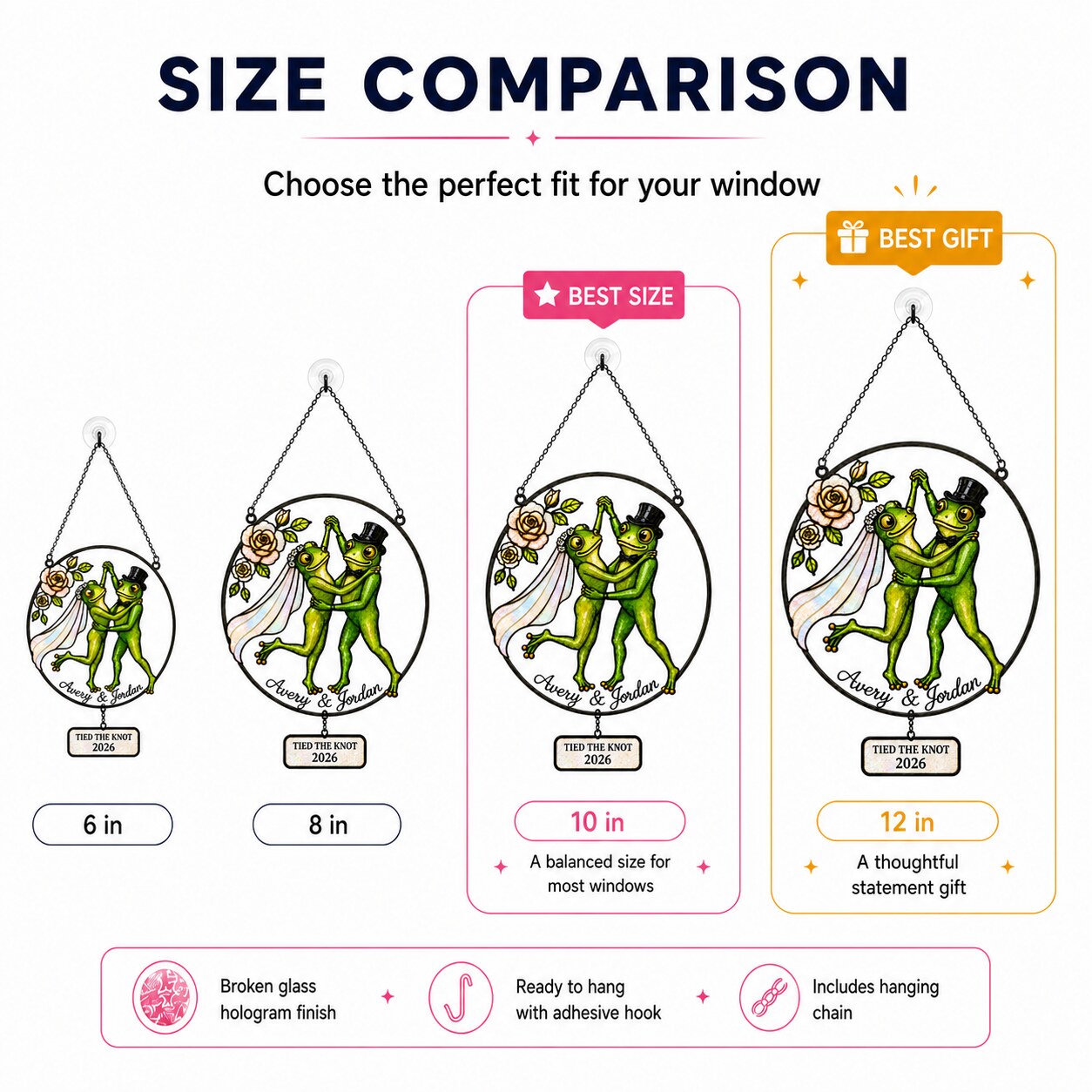 Personalized Wedding Frog Couple Tied the Knot Holographic Acrylic Suncatcher