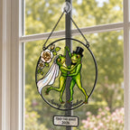 Personalized Wedding Frog Couple Tied the Knot Holographic Acrylic Suncatcher