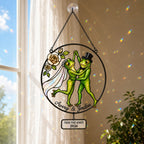 Personalized Wedding Frog Couple Tied the Knot Holographic Acrylic Suncatcher