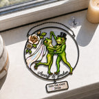 Personalized Wedding Frog Couple Tied the Knot Holographic Acrylic Suncatcher