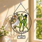 Personalized Wedding Frog Couple Tied the Knot Holographic Acrylic Suncatcher