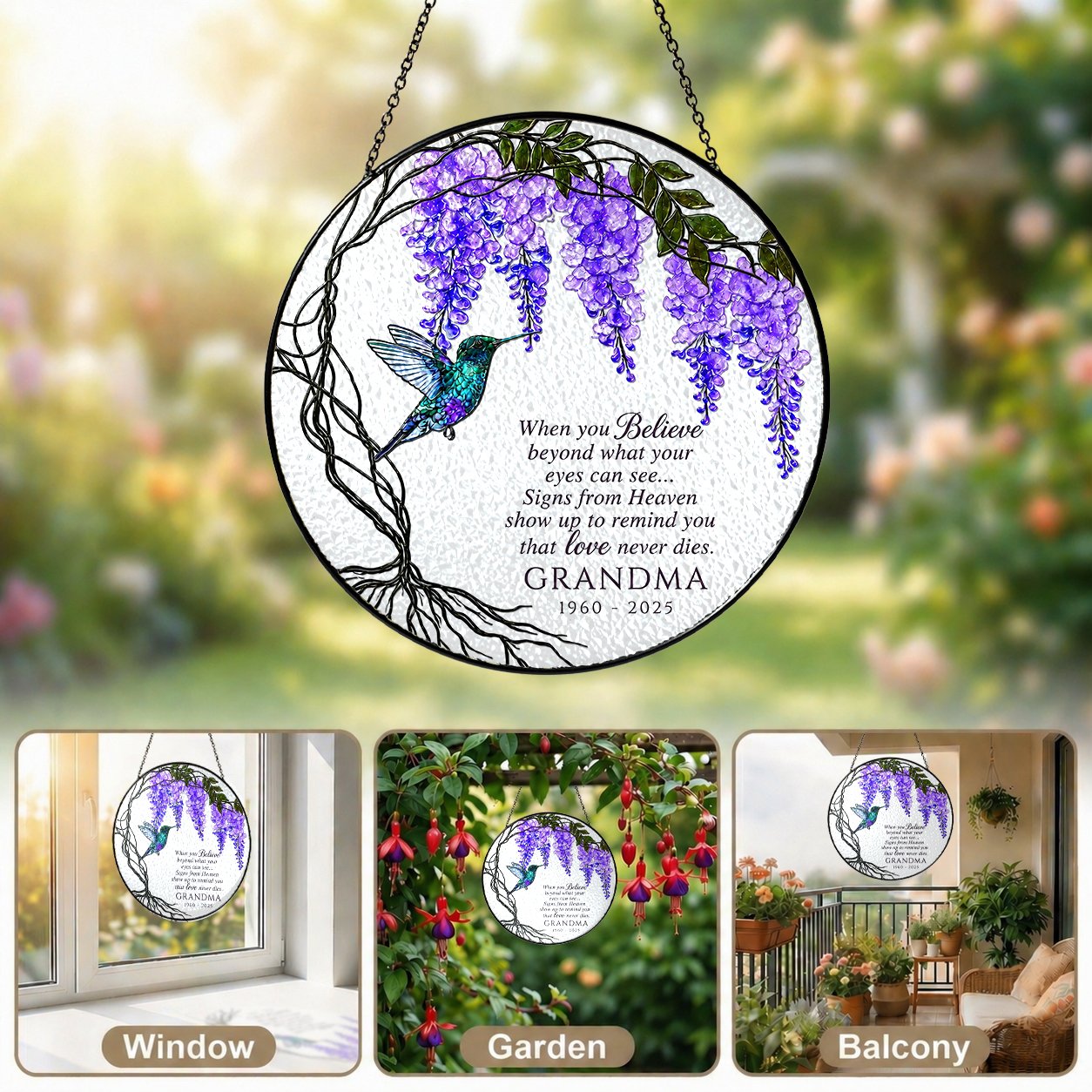 Personalized wisteria grandma memorial suncatcher view 11