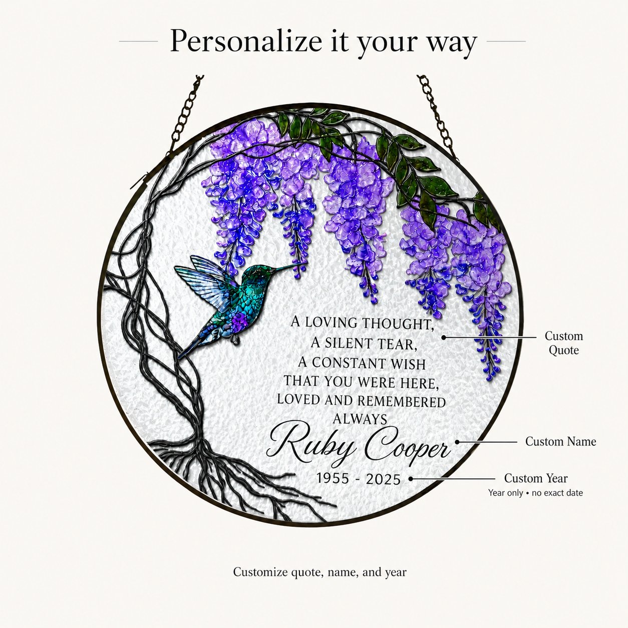 Personalized wisteria memorial suncatcher lifestyle
