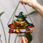 Witch Hat Frog on Mushroom Holographic Acrylic Suncatcher