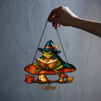 Witch Hat Frog on Mushroom Holographic Acrylic Suncatcher