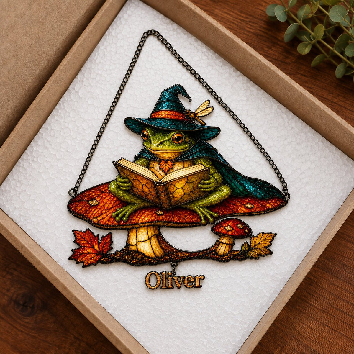 Witch Hat Frog on Mushroom Holographic Acrylic Suncatcher