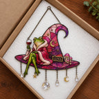 Personalized Frog on Witch Hat with Wine Holographic Acrylic Suncatcher