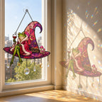 Personalized Frog on Witch Hat with Wine Holographic Acrylic Suncatcher