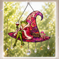 Personalized Frog on Witch Hat with Wine Holographic Acrylic Suncatcher