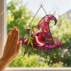 Personalized Frog on Witch Hat with Wine Holographic Acrylic Suncatcher