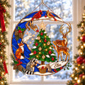 Personalized Woodland Christmas Cardinal Pair Crescent Moon Holographic Acrylic Suncatcher