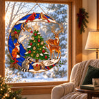 Personalized Woodland Christmas Cardinal Pair Crescent Moon Holographic Acrylic Suncatcher