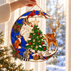 Personalized Woodland Christmas Cardinal Pair Crescent Moon Holographic Acrylic Suncatcher