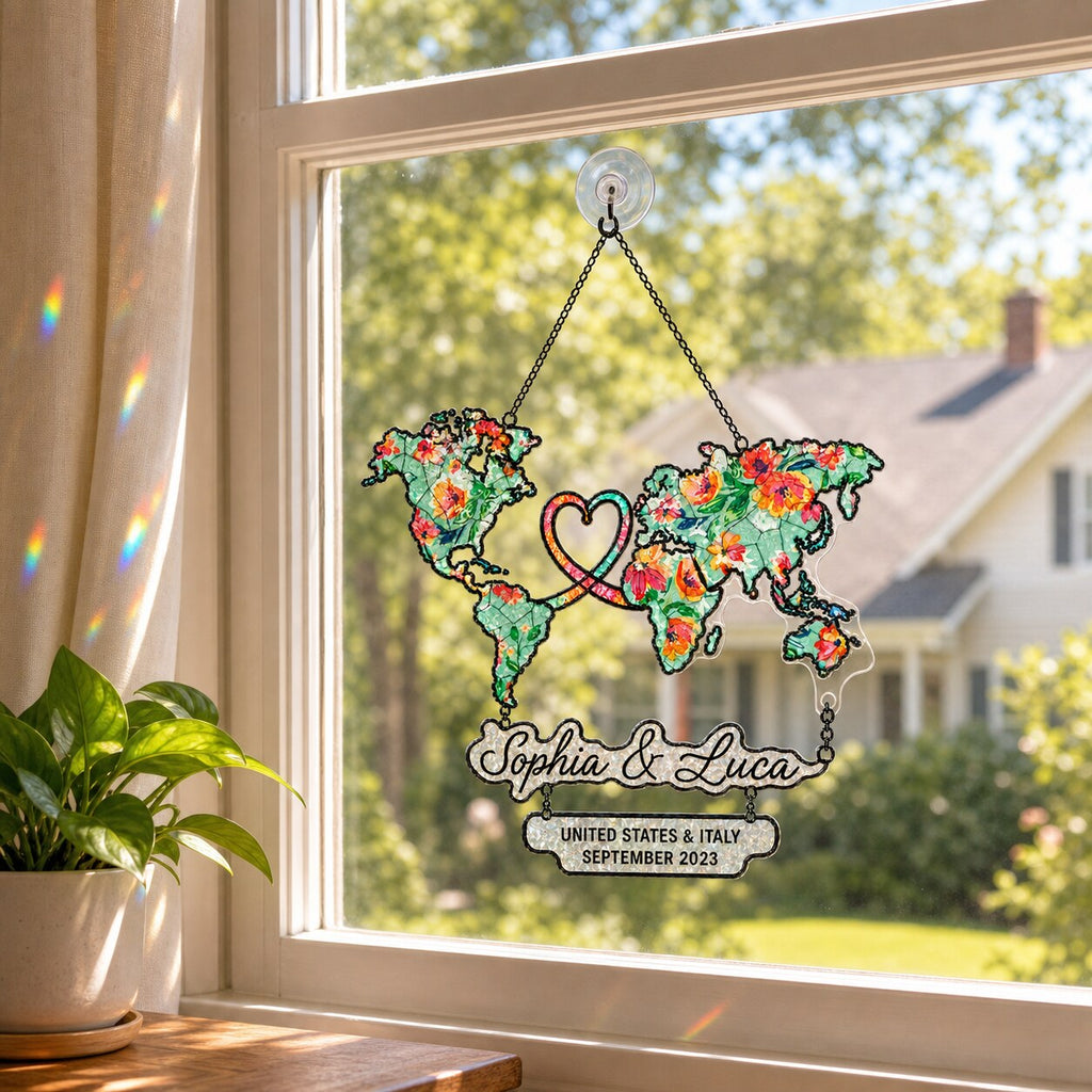 Custom Long Distance Map Acrylic Suncatcher
