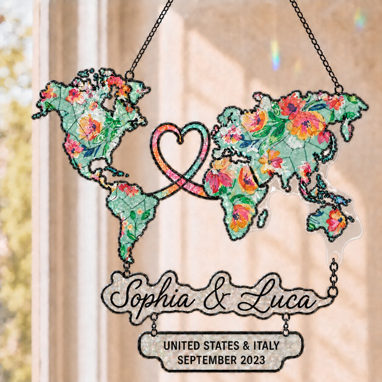 Custom Long Distance Map Acrylic Suncatcher