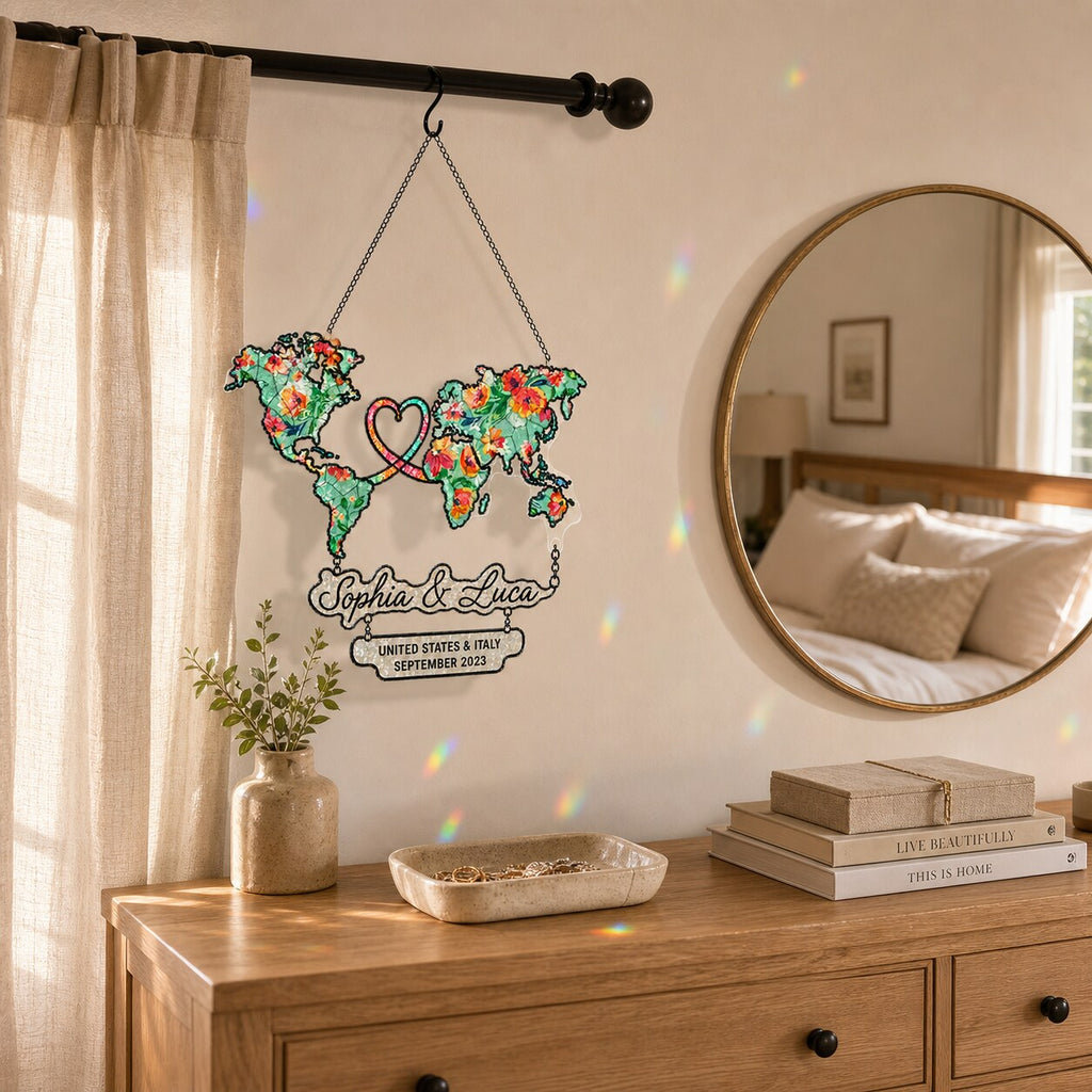 Custom Long Distance Map Acrylic Suncatcher