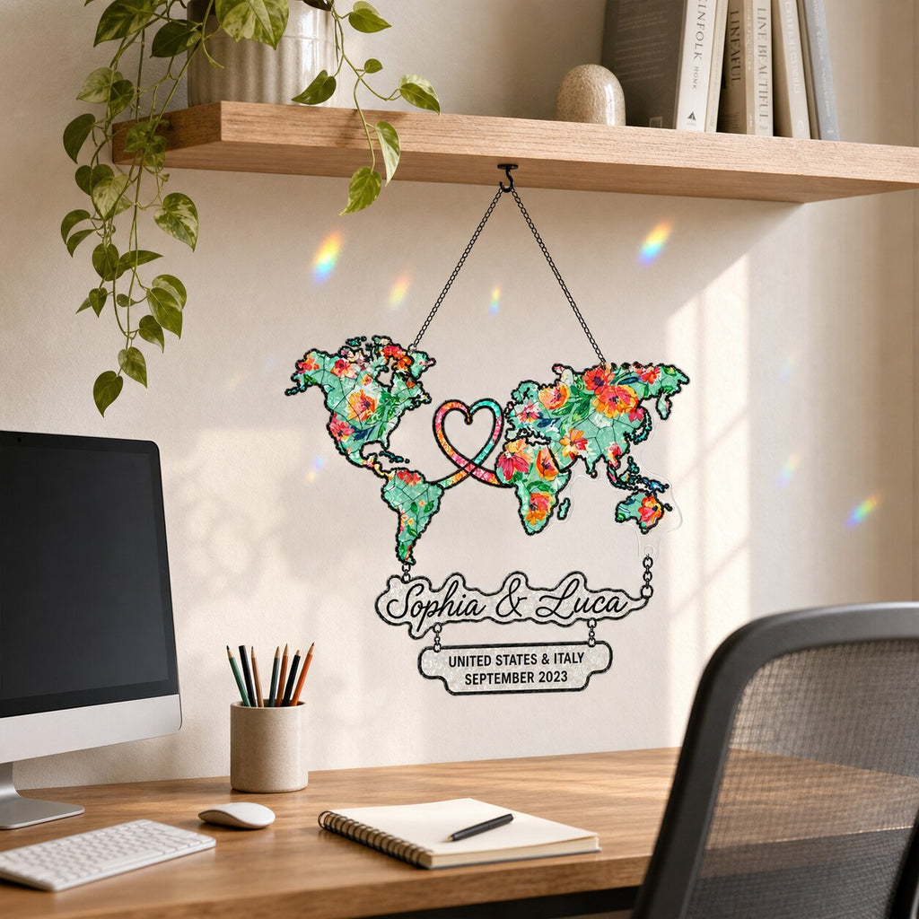 Custom Long Distance Map Acrylic Suncatcher
