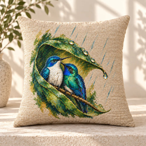 Wait Out the Rain Hummingbird Couple Woven Throw Pillow