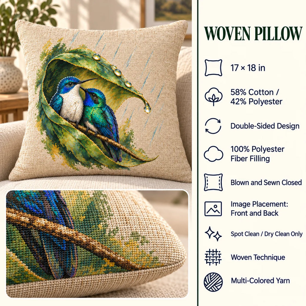 Wait Out the Rain Hummingbird Couple Woven Throw Pillow