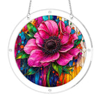 Pink anemone acrylic puzzle suncatcher, colorful DIY floral window decor