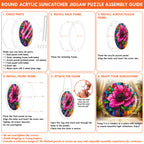 Pink anemone acrylic puzzle suncatcher, colorful DIY floral window decor