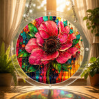 Pink anemone acrylic puzzle suncatcher, colorful DIY floral window decor