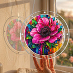 Pink anemone acrylic puzzle suncatcher, colorful DIY floral window decor
